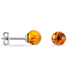 Discount Histoire d'Or Boucles D'oreilles Puces Brunhild Argent Blanc Ambre