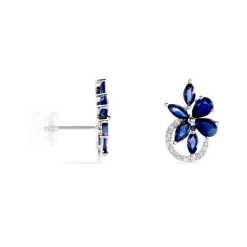 Histoire d'Or Boucles D'oreilles Puces Bouquet Or Blanc Saphir Et Diamant* Boucles D'Oreilles|Clous D'Oreilles