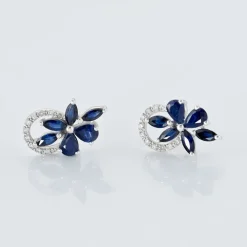 Histoire d'Or Boucles D'oreilles Puces Bouquet Or Blanc Saphir Et Diamant* Boucles D'Oreilles|Clous D'Oreilles