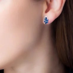 Histoire d'Or Boucles D'oreilles Puces Bouquet Or Blanc Saphir Et Diamant* Boucles D'Oreilles|Clous D'Oreilles