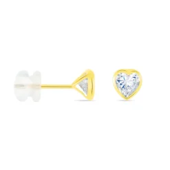 Sale Histoire d'Or Boucles D'oreilles Puces Coeur Serti Clos Or Jaune Oxyde De Zirconium