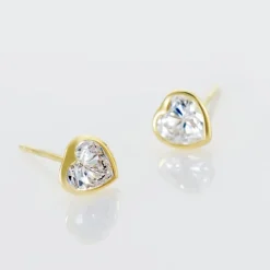 Sale Histoire d'Or Boucles D'oreilles Puces Coeur Serti Clos Or Jaune Oxyde De Zirconium