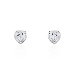 Histoire d'Or Boucles D'oreilles Puces Coeur Serti Clos Or Blanc Oxyde De Zirconium* Boucles D'Oreilles|Clous D'Oreilles