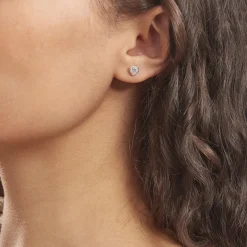 Histoire d'Or Boucles D'oreilles Puces Coeur Serti Clos Or Blanc Oxyde De Zirconium* Boucles D'Oreilles|Clous D'Oreilles