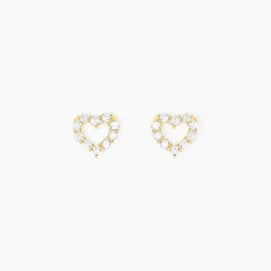 Discount Histoire d'Or Boucles D'oreilles Puces Coeur Ajoure Or Jaune Oxyde De Zirconium