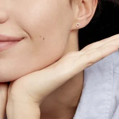 Discount Histoire d'Or Boucles D'oreilles Puces Coeur Ajoure Or Jaune Oxyde De Zirconium