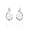 Sale Histoire d'Or Boucles D'oreilles Puces Cyrana Argent Blanc Perle De Culture Et Oxyde