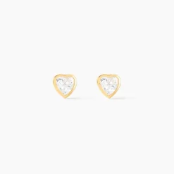 New Histoire d'Or Boucles D'oreilles Puces Daria Coeur Plein Or Jaune Oxyde De Zirconium