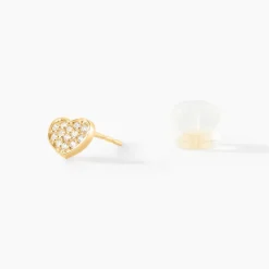 Sale Histoire d'Or Boucles D'oreilles Puces Daria Coeur Plein Or Jaune Oxyde De Zirconium