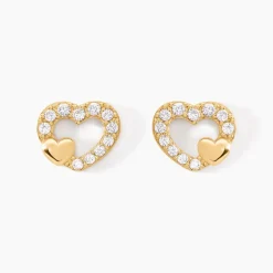 New Histoire d'Or Boucles D'oreilles Puces Daria Double Coeurs Or Jaune Oxyde