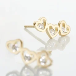 Clearance Histoire d'Or Boucles D'oreilles Puces Daria Coeur Triple Or Jaune Oxyde