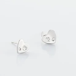 Histoire d'Or Boucles D'oreilles Puces Daria Coeur Plein Or Blanc Oxyde De Zirconium* Boucles D'Oreilles|Clous D'Oreilles