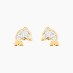 Histoire d'Or Boucles D'oreilles Puces Eleanor Dauphin 0 Or Jaune Strass* Boucles D'Oreilles|Clous D'Oreilles