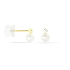 Online Histoire d'Or Boucles D'oreilles Puces Eolande Or Jaune Perle De Culture