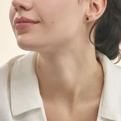 Histoire d'Or Boucles D'oreilles Puces Edy Serti Clos Or Jaune Saphir