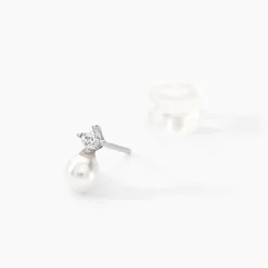 Histoire d'Or Boucles D'oreilles Puces Eolande Or Blanc Perle De Culture Et Oxyde* Boucles D'Oreilles|Clous D'Oreilles