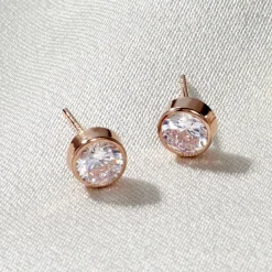 Histoire d'Or Boucles D'oreilles Puces Elda Serti Clos Or Rose Oxyde De Zirconium* Boucles D'Oreilles|Clous D'Oreilles