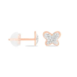Histoire d'Or Boucles D'oreilles Puces Evaelle Papillon 0 Or Rose Strass