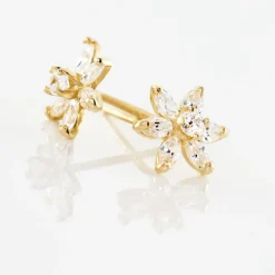 Clearance Histoire d'Or Boucles D'oreilles Puces Eleanor Fleur Or Jaune Oxyde De Zirconium