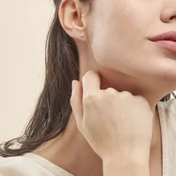 Online Histoire d'Or Boucles D'oreilles Puces Eleanor Fleur Or Blanc Oxyde De Zirconium