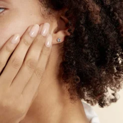 New Histoire d'Or Boucles D'oreilles Puces Edy Serti Clos Or Blanc Topaze