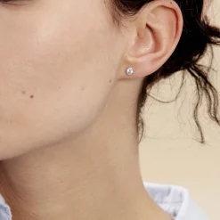 Hot Histoire d'Or Boucles D'oreilles Puces Elda Serti Clos Or Blanc Oxyde De Zirconium