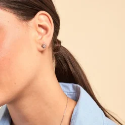 Online Histoire d'Or Boucles D'oreilles Puces Emiliette Argent Blanc Oxyde De Zirconium