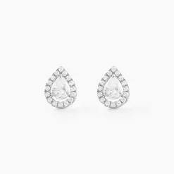 New Histoire d'Or Boucles D'oreilles Puces Hildana Or Blanc Oxyde De Zirconium