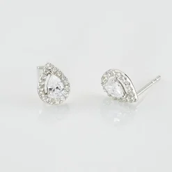 New Histoire d'Or Boucles D'oreilles Puces Hildana Or Blanc Oxyde De Zirconium