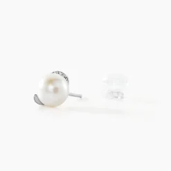 Histoire d'Or Boucles D'oreilles Puces Lucinda Or Blanc Perle De Culture Et Oxyde* Boucles D'Oreilles|Clous D'Oreilles