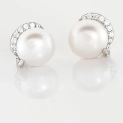 Histoire d'Or Boucles D'oreilles Puces Lucinda Or Blanc Perle De Culture Et Oxyde* Boucles D'Oreilles|Clous D'Oreilles