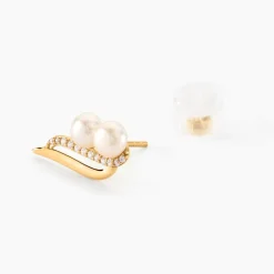 Hot Histoire d'Or Boucles D'oreilles Puces Loeva Or Jaune Perle De Culture Et Oxyde