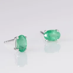 Outlet Histoire d'Or Boucles D'oreilles Puces Ovale or blanc emeraude