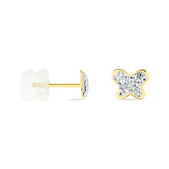 New Histoire d'Or Boucles D'oreilles Puces Or Jaune Cercis Strass