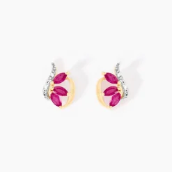 Outlet Histoire d'Or Boucles D'oreilles Puces Petale Et Diamant or bicolore rubis