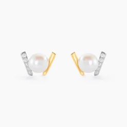 Histoire d'Or Boucles D'oreilles Puces Pearly Or Jaune Perle De Culture Oxyde* Boucles D'Oreilles|Clous D'Oreilles