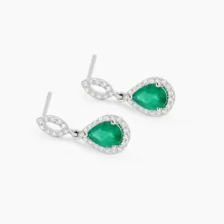 Histoire d'Or Boucles D'oreilles Puces Sissi Or Blanc Diamant Et Emeraude* Boucles D'Oreilles|Boucles D'Oreilles Pendantes