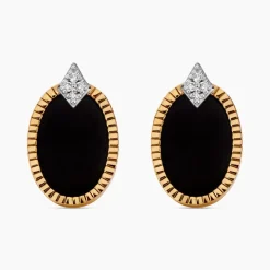Best Histoire d'Or Boucles D'oreilles Puces Tahina Or Jaune Onyx Diamant or jaune onyx noir