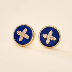 Histoire d'Or Boucles D'oreilles Puces Talisman Or Jaune Lapis Lazuli Diamant* Boucles D'Oreilles|Clous D'Oreilles