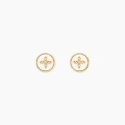 Discount Histoire d'Or Boucles D'oreilles Puces Talisman Or Jaune Nacre Diamant or jaune nacre blanche