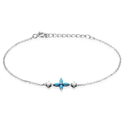 Sale Histoire d'Or Bracelet Bluebirds Argent Blanc Turquoise Oxyde De Zirconium