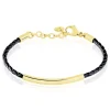 Histoire d'Or Bracelet Boshra Acier Dore Cuir Noir* Bracelets|Bracelets Fantaisie