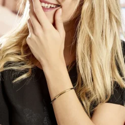 Histoire d'Or Bracelet Boshra Acier Dore Cuir Noir* Bracelets|Bracelets Fantaisie