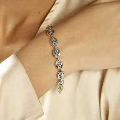 Outlet Histoire d'Or Bracelet Carrus Maille Grain De Cafe Argent Blanc