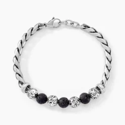 New Histoire d'Or Bracelet Gulustan Acier Gris Vieilli Pierres De Lave