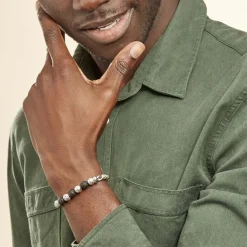 New Histoire d'Or Bracelet Gulustan Acier Gris Vieilli Pierres De Lave