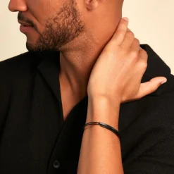 Hot Histoire d'Or Bracelet Jonc Jakob Acier Noir Sans Pierre