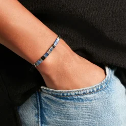 Clearance JOURDAN Bracelet Jahan Acier Argenté Lapis Lazuli Agate