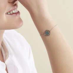 Outlet Histoire d'Or Bracelet Krysia Argent Blanc Email Turquoise