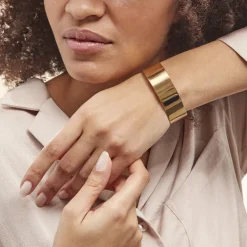 Best Histoire d'Or Bracelet Manchette Acier Doré Volcanus Agate